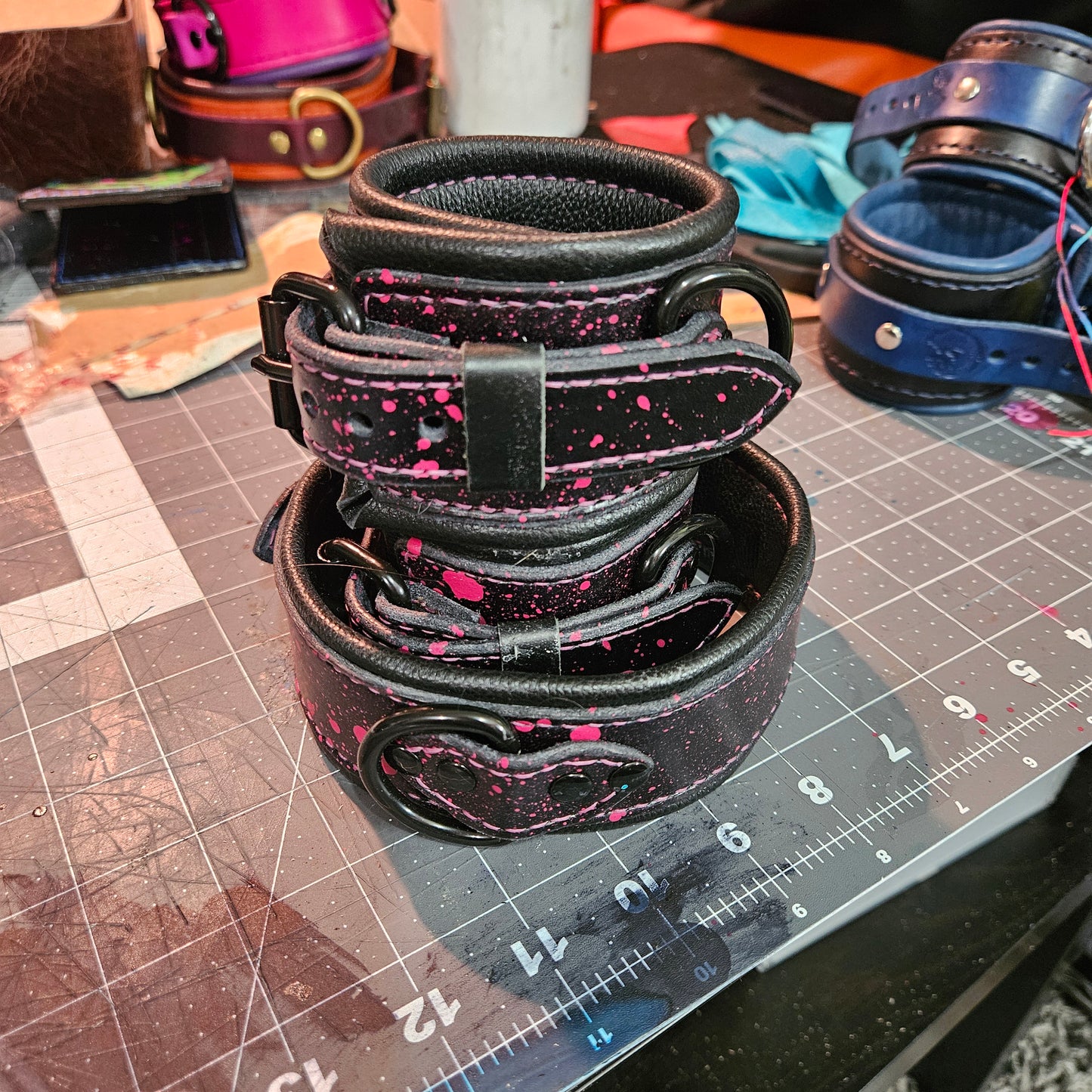 Pink Splatter Cuff and Collar Set